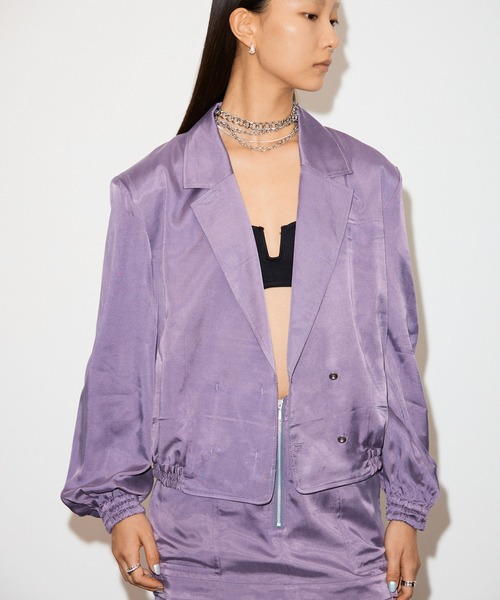 THINGS THAT MATTER（シングス ザット マター）の「FIBRIL SATIN TAILORED BLOUSON / フィブリルサテンテイラードブルゾン（ブルゾン・レディース・グレー/チャコールグレー/パープル・FREE）」の3枚目の写真