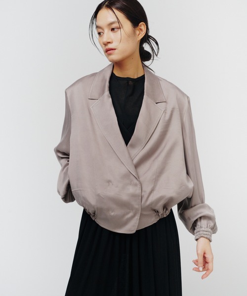 THINGS THAT MATTER（シングス ザット マター）の「FIBRIL SATIN TAILORED BLOUSON / フィブリルサテンテイラードブルゾン（ブルゾン・レディース・グレー/チャコールグレー/パープル・FREE）」の2枚目の写真