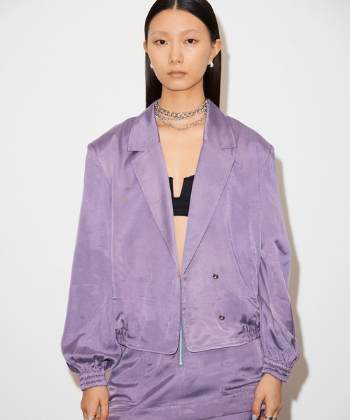 THINGS THAT MATTER（シングス ザット マター）の「FIBRIL SATIN TAILORED BLOUSON / フィブリルサテンテイラードブルゾン（ブルゾン・レディース・グレー/チャコールグレー/パープル・FREE）」の8枚目の写真
