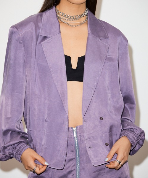 THINGS THAT MATTER（シングス ザット マター）の「FIBRIL SATIN TAILORED BLOUSON / フィブリルサテンテイラードブルゾン（ブルゾン・レディース・グレー/チャコールグレー/パープル・FREE）」の9枚目の写真