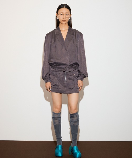 THINGS THAT MATTER（シングス ザット マター）の「FIBRIL SATIN TAILORED BLOUSON / フィブリルサテンテイラードブルゾン（ブルゾン・レディース・グレー/チャコールグレー/パープル・FREE）」の5枚目の写真