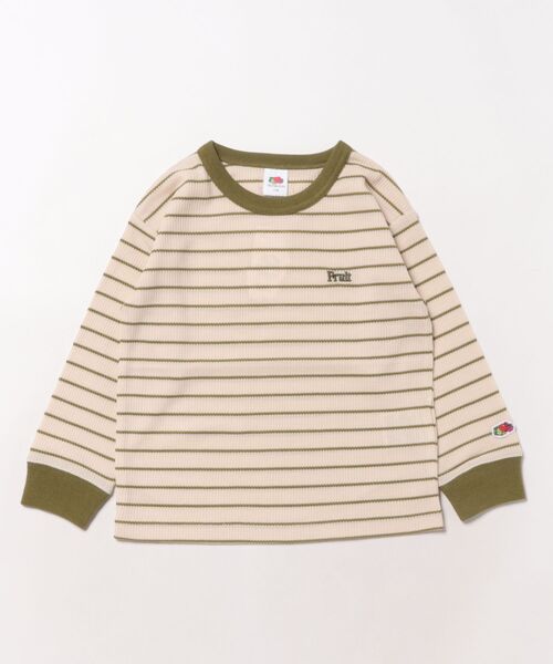 FRUIT OF THE LOOM（フルーツオブザルーム）の「ワッフルボーダーロンT / キッズ / ユニセックス / バイカラー（Tシャツ/カットソー・キッズ・ピンク/ブルー/アイボリー・110cm/130cm/150cm）」の9枚目の写真