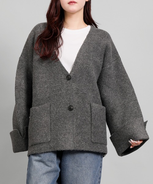 aimoha(アイモハ)の「ローゲージヤクタッチワイドスリーブニットジャケット (AW)(その他アウター・レディース・ブラック/チャコールグレー/ブラウン/ベージュ・FREE)」の1枚目の写真