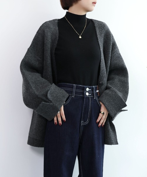 セール】ローゲージヤクタッチワイドスリーブニットジャケット（その他