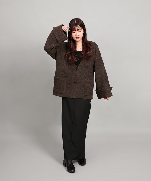 セール】ローゲージヤクタッチワイドスリーブニットジャケット (AW