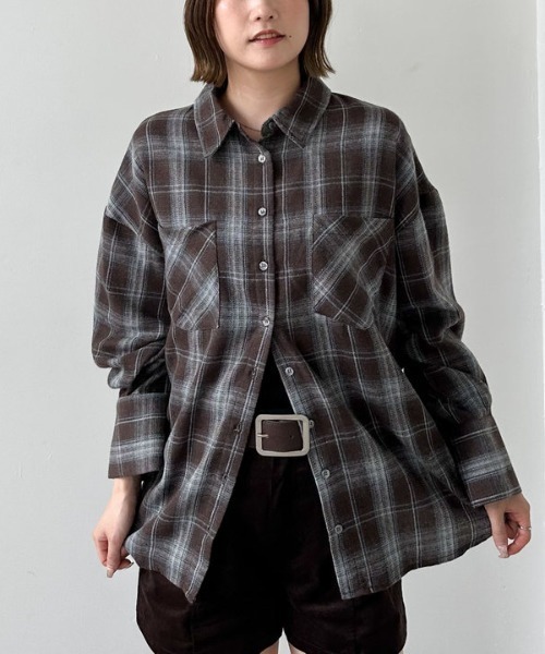 archives(アルシーヴ)の「チェックミドルネルシャツ(シャツ/ブラウス・レディース・ブラック/ブラウン/ネイビー・MEDIUM)」の4枚目の写真