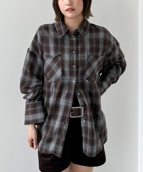 archives(アルシーヴ)の「チェックミドルネルシャツ(シャツ/ブラウス・レディース・ブラック/ブラウン/ネイビー・MEDIUM)」の5枚目の写真