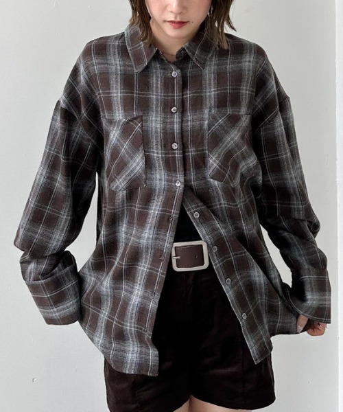 archives(アルシーヴ)の「チェックミドルネルシャツ(シャツ/ブラウス・レディース・ブラック/ブラウン/ネイビー・MEDIUM)」の6枚目の写真