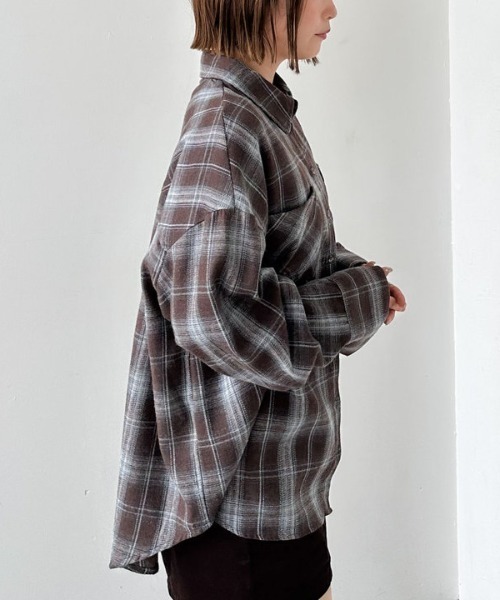 archives(アルシーヴ)の「チェックミドルネルシャツ(シャツ/ブラウス・レディース・ブラック/ブラウン/ネイビー・MEDIUM)」の7枚目の写真