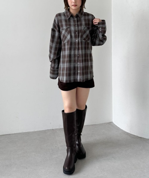 archives(アルシーヴ)の「チェックミドルネルシャツ(シャツ/ブラウス・レディース・ブラック/ブラウン/ネイビー・MEDIUM)」の9枚目の写真