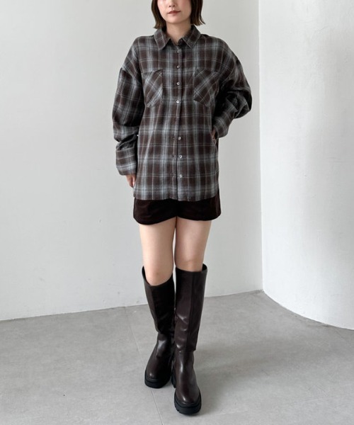 archives(アルシーヴ)の「チェックミドルネルシャツ(シャツ/ブラウス・レディース・ブラック/ブラウン/ネイビー・MEDIUM)」の10枚目の写真