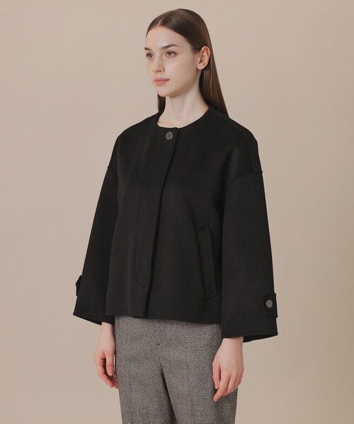 MACKINTOSH LONDON（マッキントッシュ ロンドン）の「【WEB・一部店舗限定】【ROSLEY/ロズリー】カシミヤブレンドウールリバーノーカラーコート（ノーカラーコート・レディース・ブラック・38）」の5枚目の写真