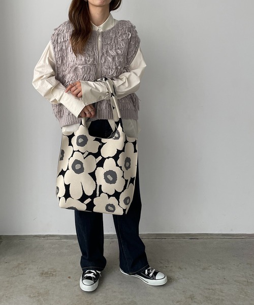 210nouve（トゥージュヌーブ）の「花柄 ニット トートバッグ（トートバッグ・レディース・ピンク/アイボリー/ブラック/ベージュ・FREE）」の18枚目の写真