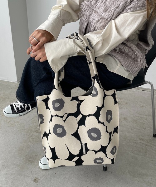 210nouve（トゥージュヌーブ）の「花柄 ニット トートバッグ（トートバッグ・レディース・ピンク/アイボリー/ブラック/ベージュ・FREE）」の20枚目の写真