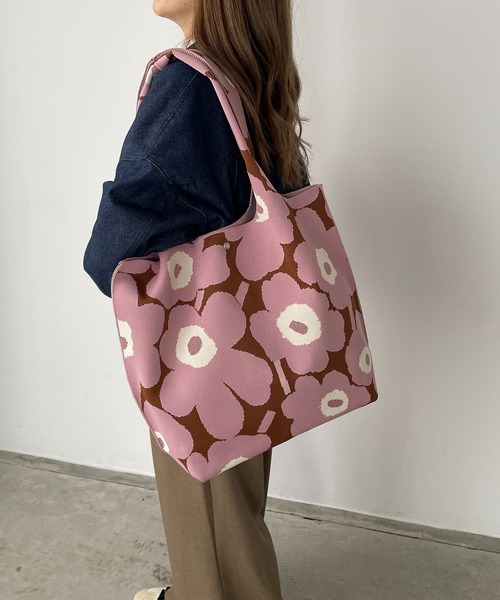 210nouve（トゥージュヌーブ）の「花柄 ニット トートバッグ（トートバッグ・レディース・ピンク/アイボリー/ブラック/ベージュ・FREE）」の16枚目の写真