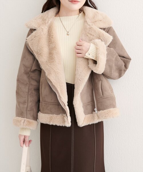 natural couture（ナチュラルクチュール）の「フェイクファームートンブルゾン（ブルゾン・レディース・ブラウン/モカ/アイボリー・FREE）」の3枚目の写真