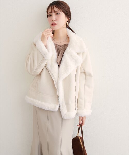 natural couture（ナチュラルクチュール）の「フェイクファームートンブルゾン（ブルゾン・レディース・ブラウン/モカ/アイボリー・FREE）」の19枚目の写真