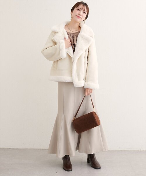 natural couture（ナチュラルクチュール）の「フェイクファームートンブルゾン（ブルゾン・レディース・ブラウン/モカ/アイボリー・FREE）」の16枚目の写真