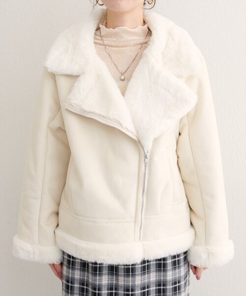 natural couture（ナチュラルクチュール）の「フェイクファームートンブルゾン（ブルゾン・レディース・ブラウン/モカ/アイボリー・FREE）」の18枚目の写真