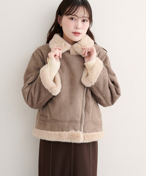 natural couture（ナチュラルクチュール）の「フェイクファームートンブルゾン（ブルゾン・レディース・ブラウン/モカ/アイボリー・FREE）」の5枚目の写真