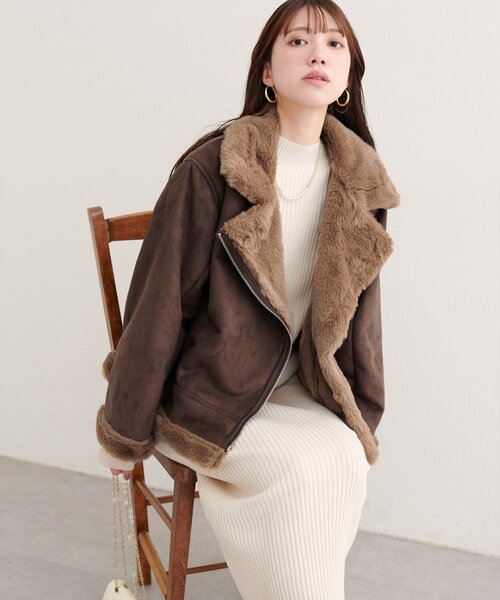 natural couture（ナチュラルクチュール）の「フェイクファームートンブルゾン（ブルゾン・レディース・ブラウン/モカ/アイボリー・FREE）」の6枚目の写真