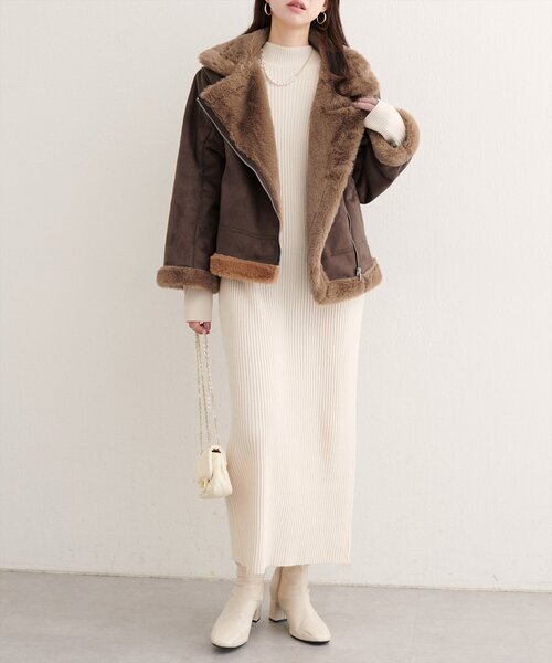 natural couture（ナチュラルクチュール）の「フェイクファームートンブルゾン（ブルゾン・レディース・ブラウン/モカ/アイボリー・FREE）」の9枚目の写真