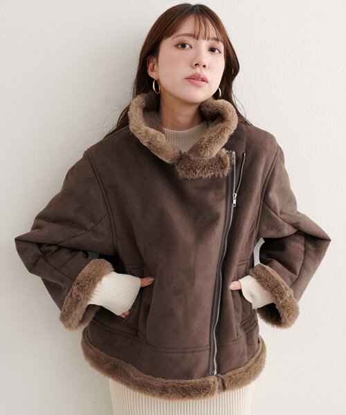 natural couture（ナチュラルクチュール）の「フェイクファームートンブルゾン（ブルゾン・レディース・ブラウン/モカ/アイボリー・FREE）」の13枚目の写真