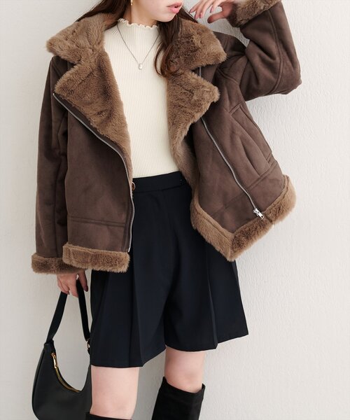 natural couture（ナチュラルクチュール）の「フェイクファームートンブルゾン（ブルゾン・レディース・ブラウン/モカ/アイボリー・FREE）」の12枚目の写真