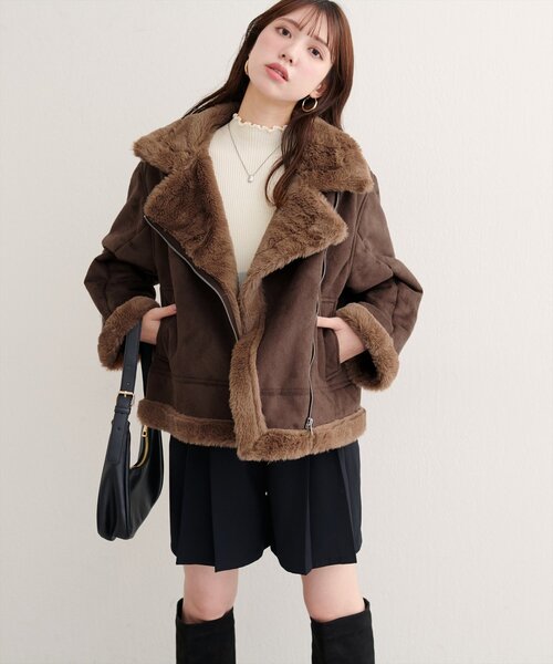 natural couture（ナチュラルクチュール）の「フェイクファームートンブルゾン（ブルゾン・レディース・ブラウン/モカ/アイボリー・FREE）」の15枚目の写真