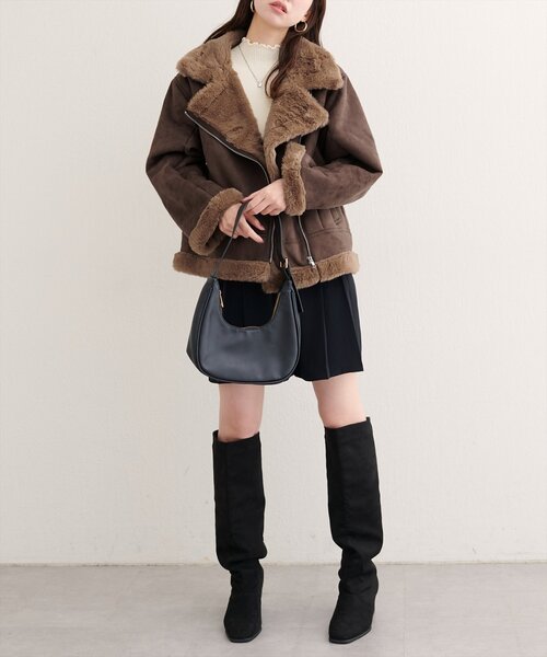 natural couture（ナチュラルクチュール）の「フェイクファームートンブルゾン（ブルゾン・レディース・ブラウン/モカ/アイボリー・FREE）」の11枚目の写真