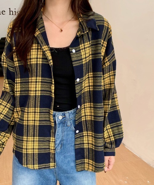 ONEP STAR(ワンピスター)の「ベーシック×チェック柄シャツ(シャツ/ブラウス・レディース・グリーン/ピンク/レッド/ネイビー/ベージュ/イエロー/オフホワイト/ライトブルー/イエロー系その他/グリーン×ピンク/ワインレッド・FREE)」の13枚目の写真