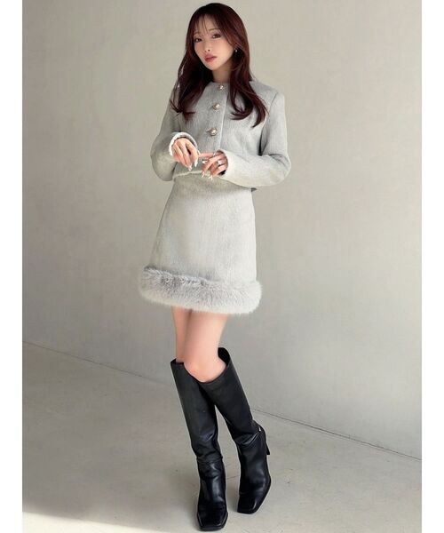 RESEXXY（リゼクシー）の「フェイクファーミニスカート【セットアップ着用可能】（スカート・レディース・グレー/ホワイト/その他1・FREE）」の5枚目の写真