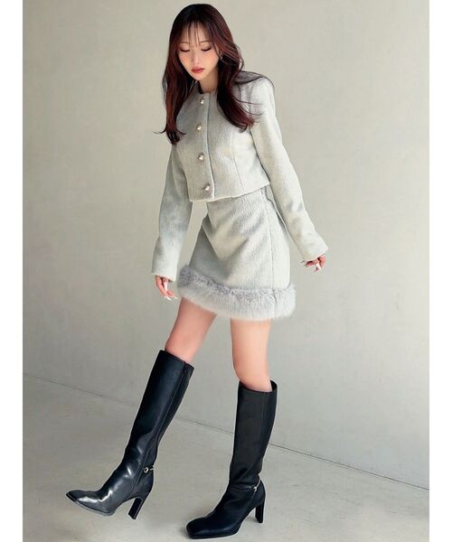 RESEXXY（リゼクシー）の「フェイクファーミニスカート【セットアップ着用可能】（スカート・レディース・グレー/ホワイト/その他1・FREE）」の6枚目の写真