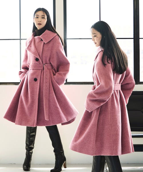 セール】ゆるふわ アシメカラー ・ シャギーコート ( ベルト付き