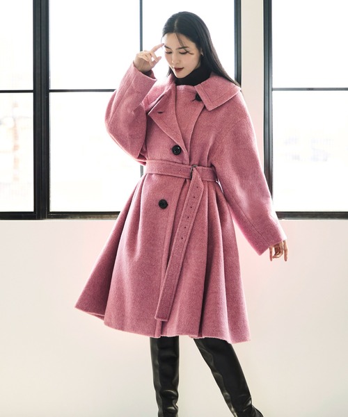 セール】ゆるふわ アシメカラー ・ シャギーコート ( ベルト付き