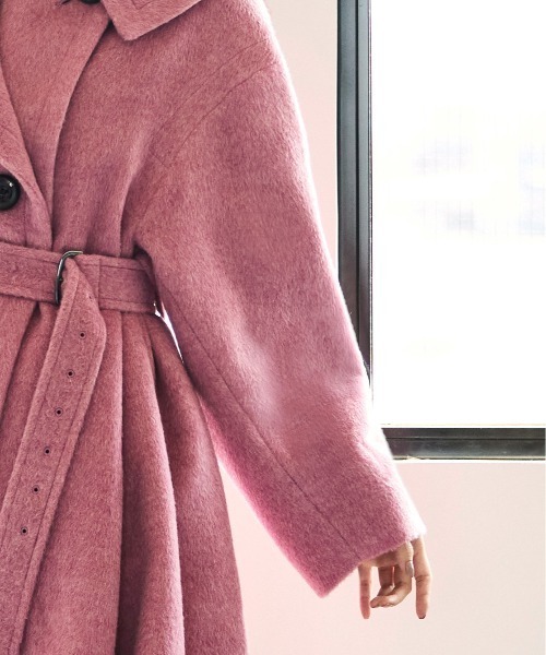 セール】ゆるふわ アシメカラー ・ シャギーコート ( ベルト付き