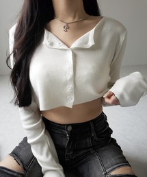 【 3color 】ミニボタンショートリブニットカーディガン / mini button short rib knit cardigan ※※