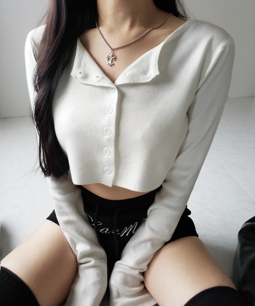 me+em select(ミームセレクト)の「【 3color 】ミニボタンショートリブニットカーディガン / mini button short rib knit cardigan ※※(カーディガン/ボレロ・レディース・グレー/アイボリー/ブラック・FREE)」の22枚目の写真