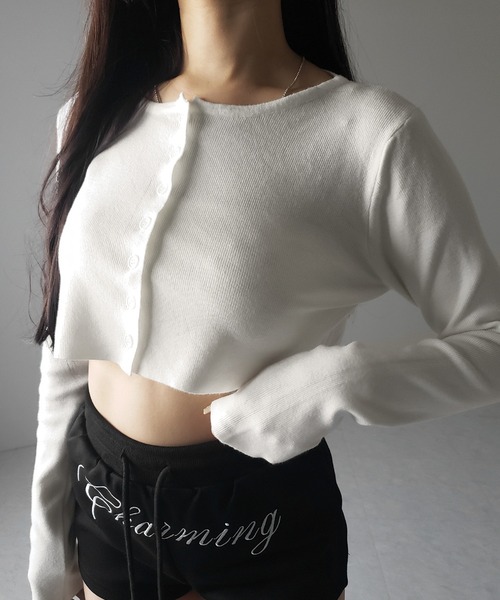 me+em select(ミームセレクト)の「【 3color 】ミニボタンショートリブニットカーディガン / mini button short rib knit cardigan ※※(カーディガン/ボレロ・レディース・グレー/アイボリー/ブラック・FREE)」の13枚目の写真