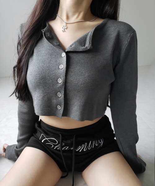 me+em select(ミームセレクト)の「【 3color 】ミニボタンショートリブニットカーディガン / mini button short rib knit cardigan ※※(カーディガン/ボレロ・レディース・グレー/アイボリー/ブラック・FREE)」の6枚目の写真