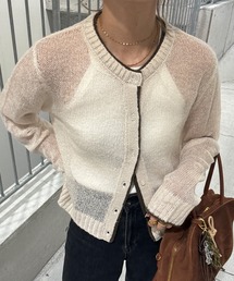 ISOOK | バイカラーシアーモヘアカーディガン(chiica select) / シアーカーディガン ニットカーディガン 長袖 クルーネック 薄手 モヘアニット 透け感 透かし編み 無地 配色 アイボリー グレー 白(カーディガン/ボレロ)