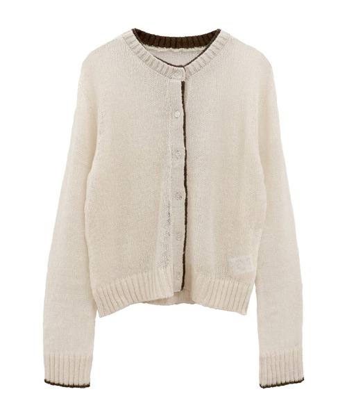 ISOOK（アイスー）の「バイカラーシアーモヘアカーディガン(chiica select) / シアーカーディガン ニットカーディガン 長袖 クルーネック 薄手 モヘアニット 透け感 透かし編み 無地 配色 アイボリー グレー 白（カーディガン/ボレロ・レディース・アイボリー/グレー・FREE）」の10枚目の写真