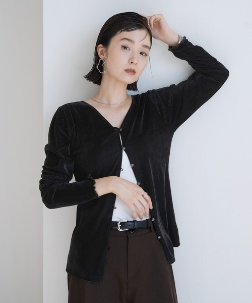 セール】袖メロウ前後2WAYベロアカーディガン（カーディガン/ボレロ