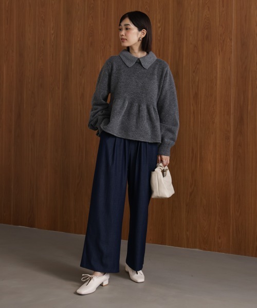 Bou Jeloud（ブージュルード）の「襟付きペプラムニット（ニット/セーター・レディース・チャコールグレー/ブラウン・FREE）」の4枚目の写真