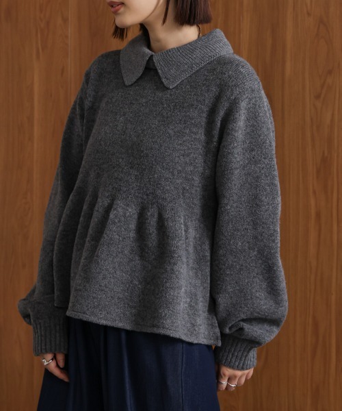 Bou Jeloud（ブージュルード）の「襟付きペプラムニット（ニット/セーター・レディース・チャコールグレー/ブラウン・FREE）」の9枚目の写真