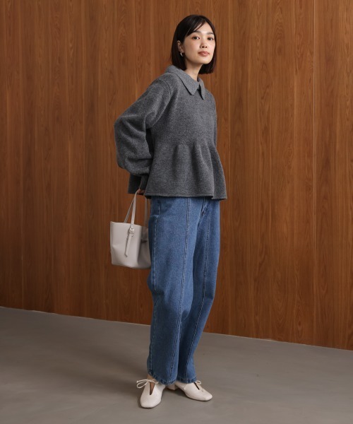 Bou Jeloud（ブージュルード）の「襟付きペプラムニット（ニット/セーター・レディース・チャコールグレー/ブラウン・FREE）」の12枚目の写真