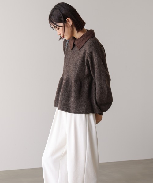 Bou Jeloud（ブージュルード）の「襟付きペプラムニット（ニット/セーター・レディース・チャコールグレー/ブラウン・FREE）」の21枚目の写真