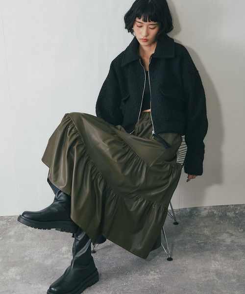 ANOTHER S（アナザーエス）の「ソフトレザー風ティアードスカート（スカート・レディース・カーキ/ブラウン/ブラック・FREE）」の12枚目の写真