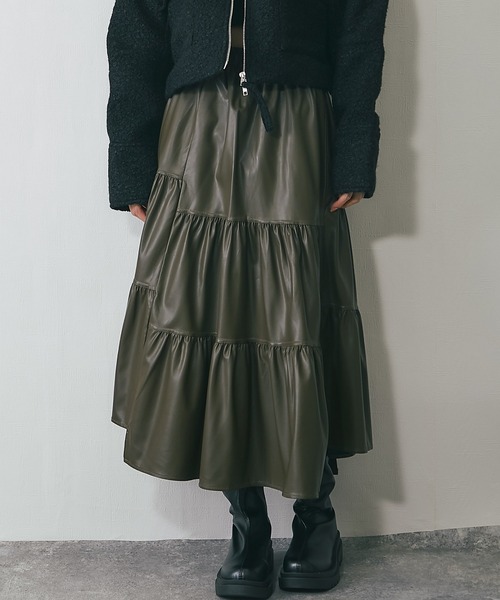 ANOTHER S（アナザーエス）の「ソフトレザー風ティアードスカート（スカート・レディース・カーキ/ブラウン/ブラック・FREE）」の13枚目の写真