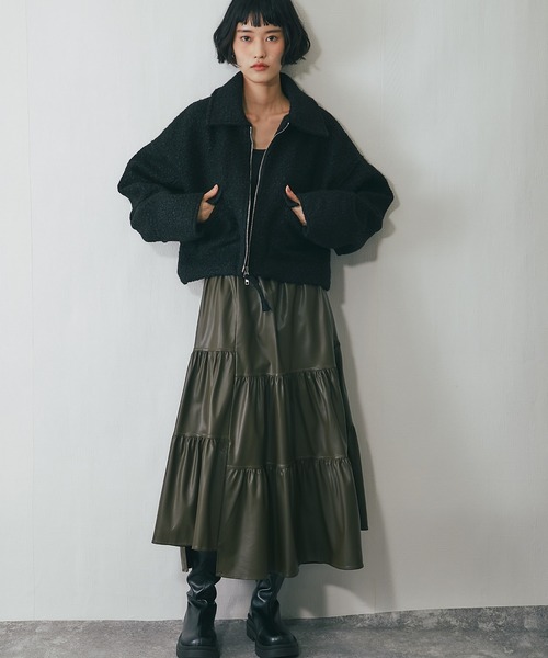 定価20万✨️FENDI レザー切替 ティアードスカート イージーウエスト 40 レザーライクティアードスカート